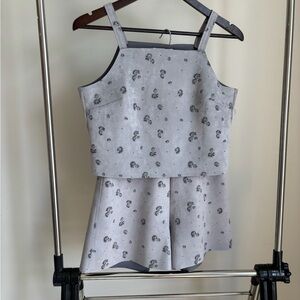 Floral Gray Sleeveless Top and Shorts Set